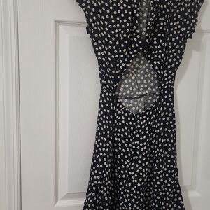 Reformation Navy Dress with White Floral Pattern